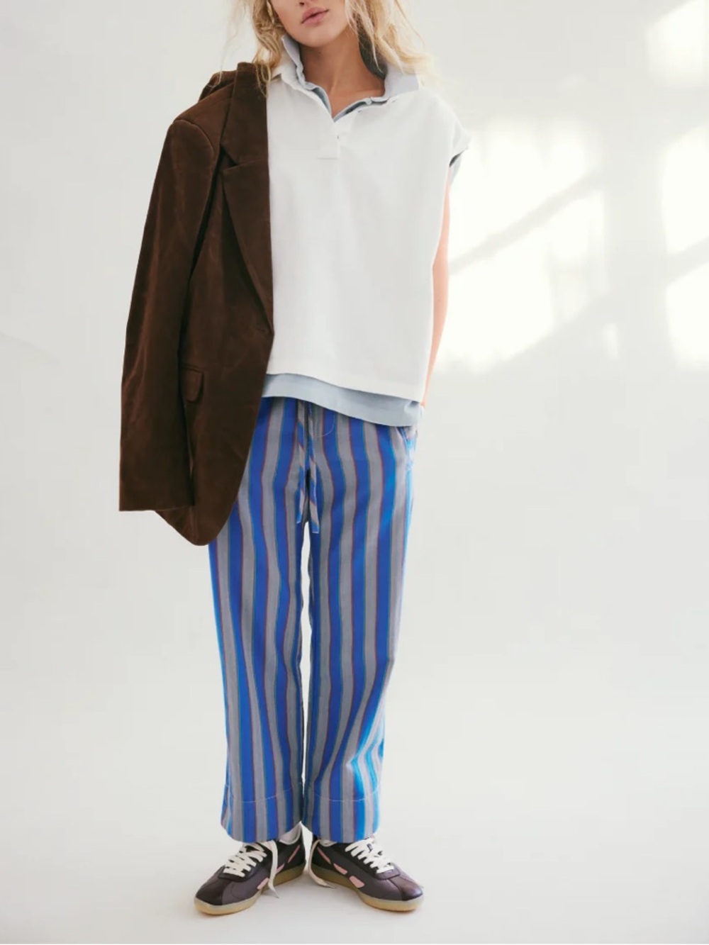 Free People Marielle Striped Pull-On Pants NWT Blue - Picture 3 of 12